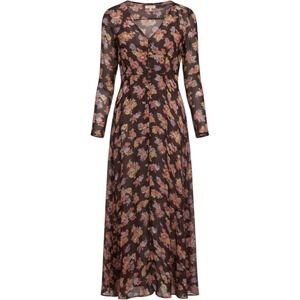 Nameless Floral Sheer Maxi Dress Sm Button Front Slit Boho Cottagecore Y2K Flowy
